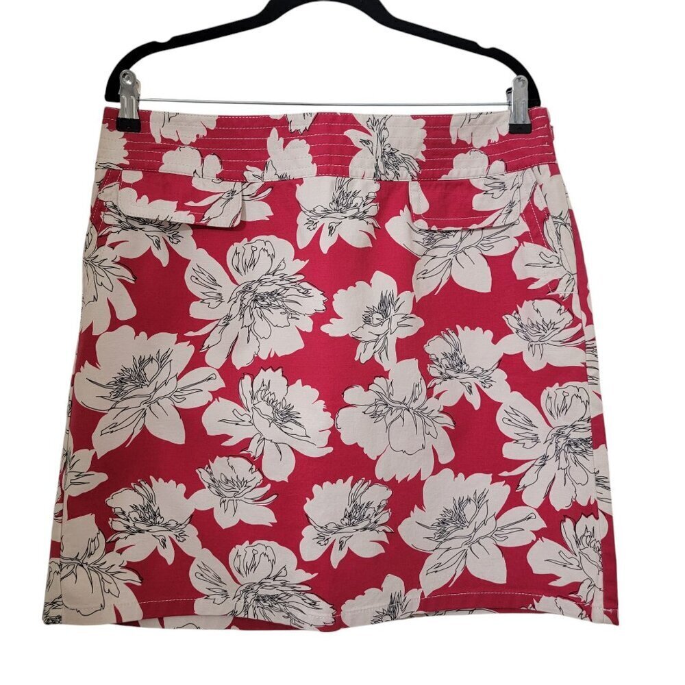 Ann Taylor Size 12 Berry Red with Off White Floral Print Pencil Skirt